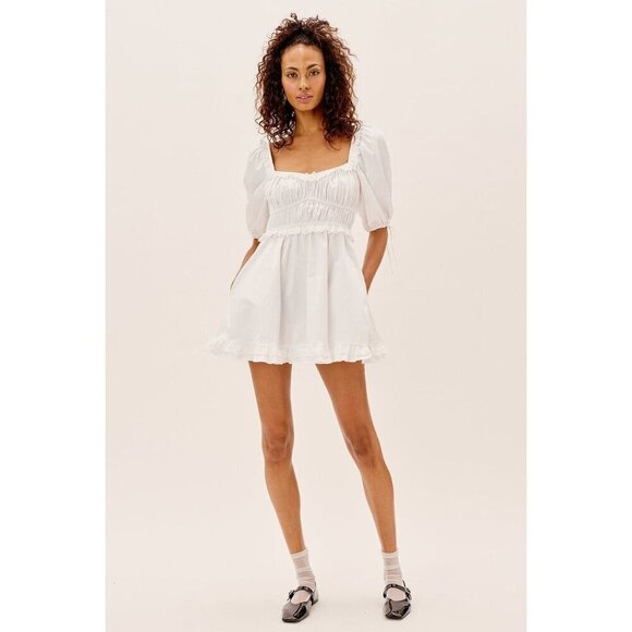 For Love & Lemons Jackson Mini Dress in Ivory X-Small New Womens Poplin - Picture 3 of 17